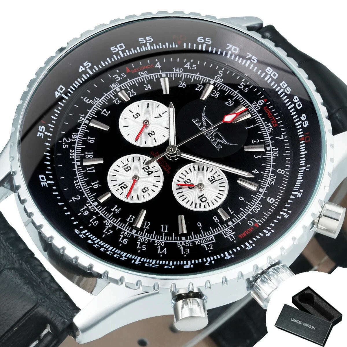 JARAGAR Pilot Automatic Watch for Men Military Multifunction Sub-Dials Mechanical Watches Top Brand Luxury Leather Strap Clock - KIMLUD