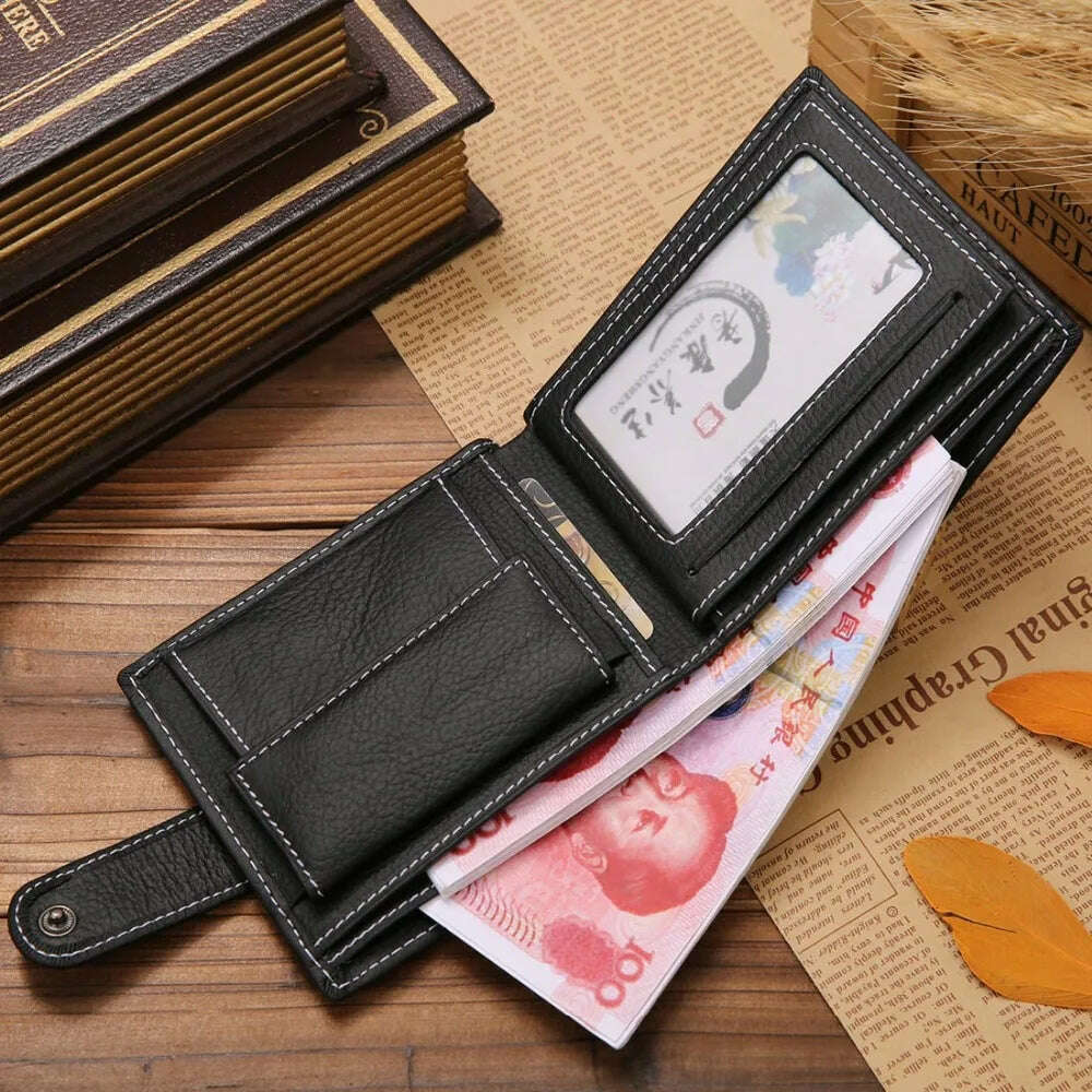 JINBAOLAI Leather Men Wallets Cow Leather Solid Sample Style Zipper Purse Man Card Horders Famous Brand High Quality Male Wallet - KIMLUD