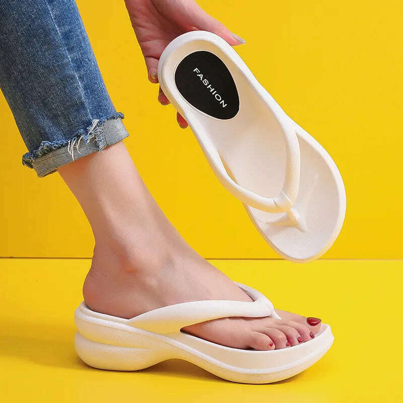 JMPRS Thick Sole Wedges Flip Flops for Women 2023 Summer Clip Toe Platform Sandals Woman Non Slip Beach Slippers Outdoor Slides - KIMLUD