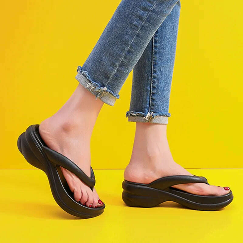 JMPRS Thick Sole Wedges Flip Flops for Women 2023 Summer Clip Toe Platform Sandals Woman Non Slip Beach Slippers Outdoor Slides - KIMLUD