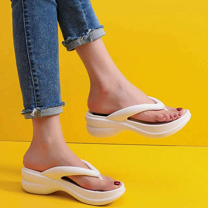 JMPRS Thick Sole Wedges Flip Flops for Women 2023 Summer Clip Toe Platform Sandals Woman Non Slip Beach Slippers Outdoor Slides - KIMLUD
