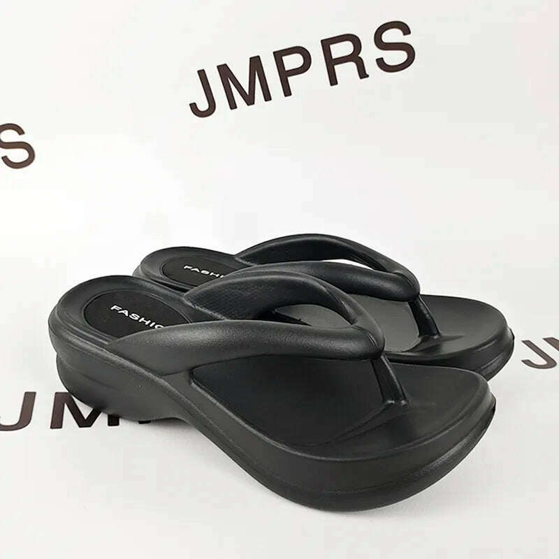 JMPRS Thick Sole Wedges Flip Flops for Women 2023 Summer Clip Toe Platform Sandals Woman Non Slip Beach Slippers Outdoor Slides - KIMLUD