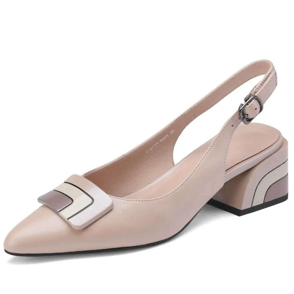 【JOCHEBED HU】Summer Genuine Leather Chunky Sandals Sexy Women High Heels Shoes New Brand Party Designer Slingback Slippers Pumps - KIMLUD