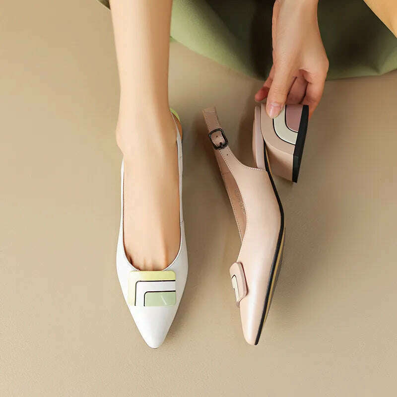 【JOCHEBED HU】Summer Genuine Leather Chunky Sandals Sexy Women High Heels Shoes New Brand Party Designer Slingback Slippers Pumps - KIMLUD