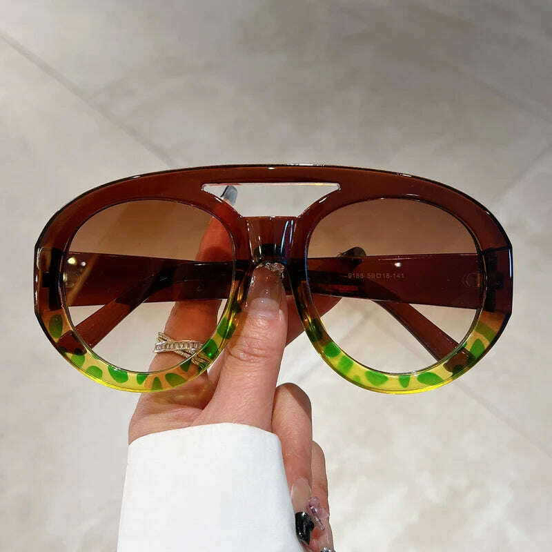 KAMMPT Oversized Round Goggle Men Fashion Double Bridge Gradient Candy Color Women Shades Eyewear Trendy New UV400 Sun Glasses - KIMLUD