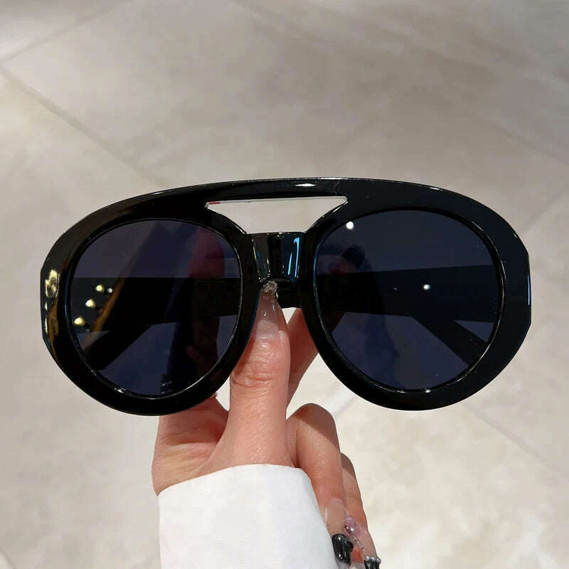 KAMMPT Oversized Round Goggle Men Fashion Double Bridge Gradient Candy Color Women Shades Eyewear Trendy New UV400 Sun Glasses - KIMLUD