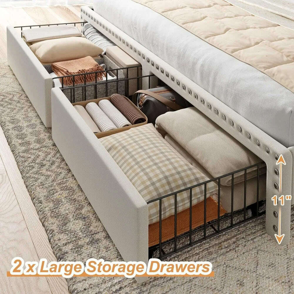 KIMLUD, King Size Bed Frame with Storage and Headboard, Upholstered Bed Frames with Storage and 2 Drawers, King Size Beds Frame, KIMLUD Womens Clothes