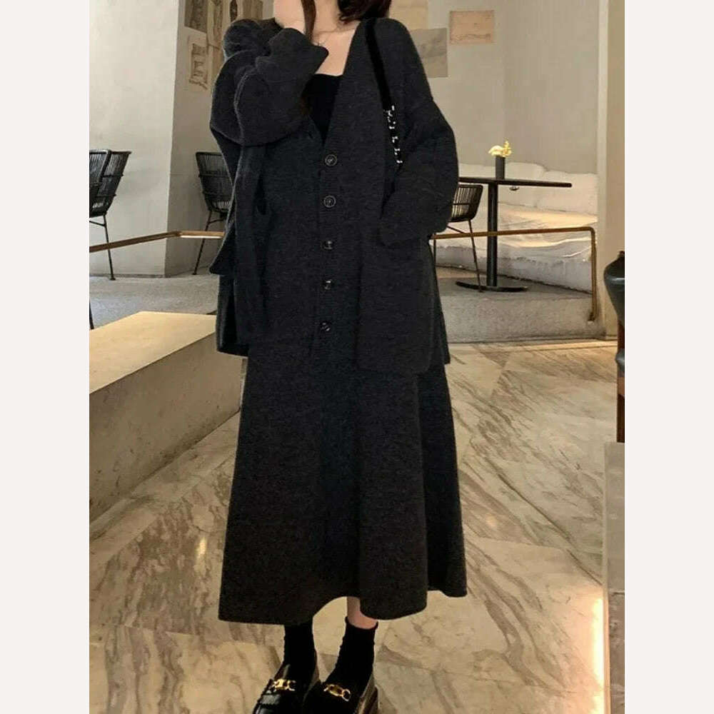 Korean Fashion 2 Piece Sets Womens Outifits 2024 Autumn New in Knit Cardigan Dress Sets Loose Sweater Skirt Sets Womens Clothing - KIMLUD