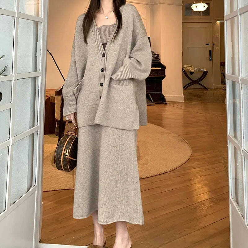 Korean Fashion 2 Piece Sets Womens Outifits 2024 Autumn New in Knit Cardigan Dress Sets Loose Sweater Skirt Sets Womens Clothing - KIMLUD