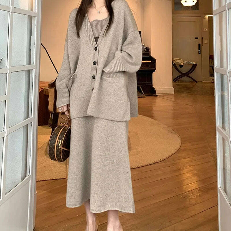 Korean Fashion 2 Piece Sets Womens Outifits 2024 Autumn New in Knit Cardigan Dress Sets Loose Sweater Skirt Sets Womens Clothing - KIMLUD