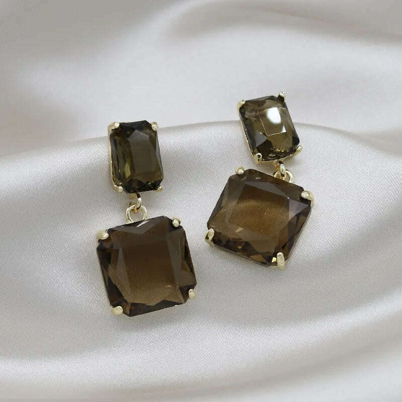 Korean hot selling fashion jewelry double square crystal earrings four colors simple temperament female daily earrings - KIMLUD