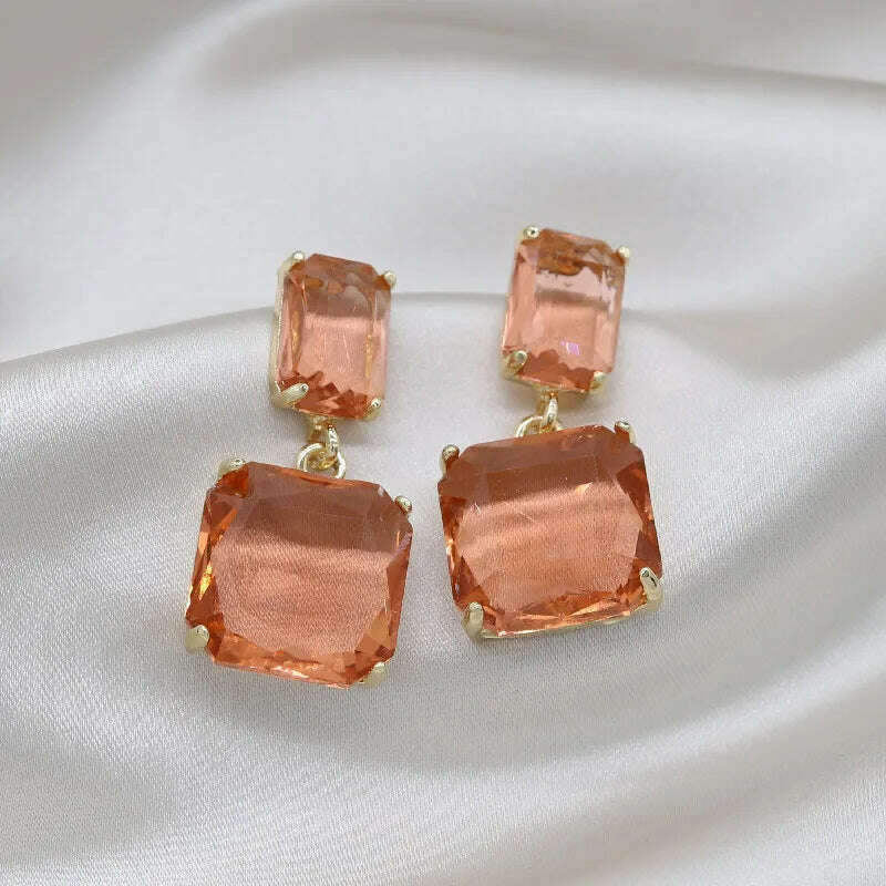 Korean hot selling fashion jewelry double square crystal earrings four colors simple temperament female daily earrings - KIMLUD