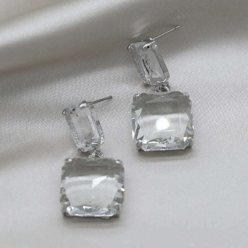 Korean hot selling fashion jewelry double square crystal earrings four colors simple temperament female daily earrings - KIMLUD