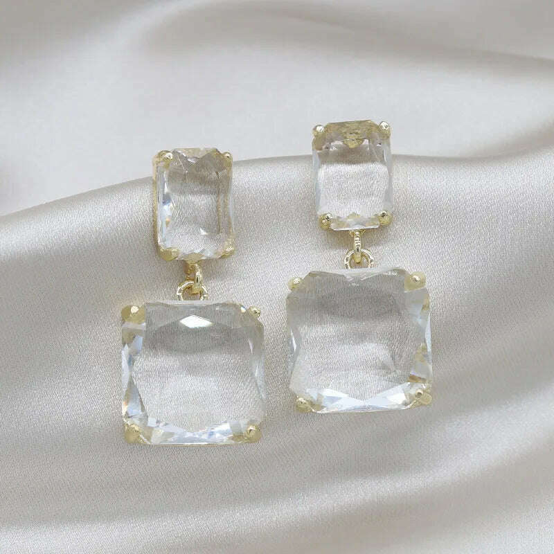 Korean hot selling fashion jewelry double square crystal earrings four colors simple temperament female daily earrings - KIMLUD
