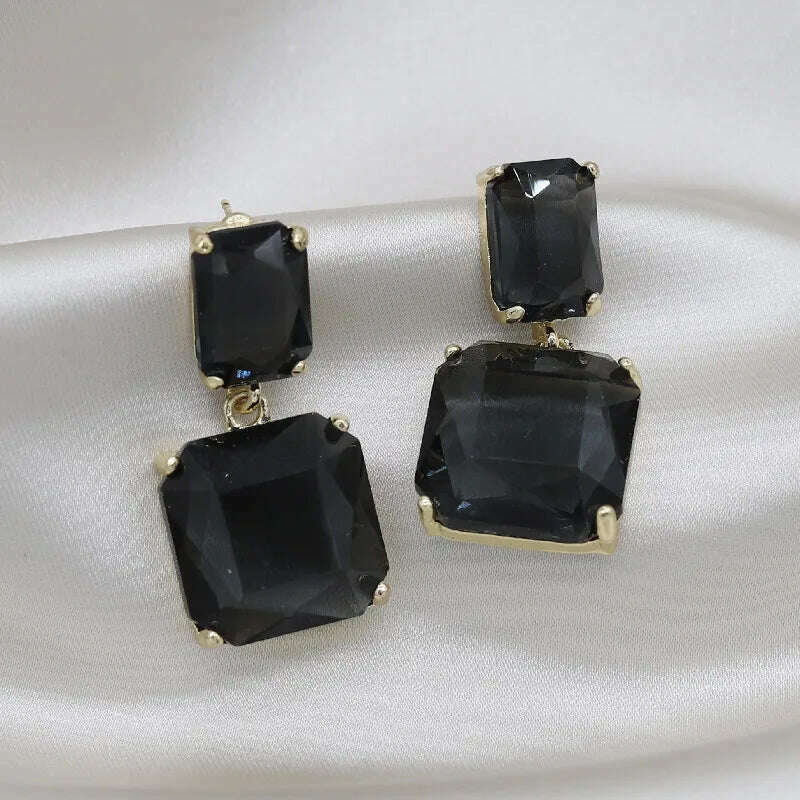 Korean hot selling fashion jewelry double square crystal earrings four colors simple temperament female daily earrings - KIMLUD