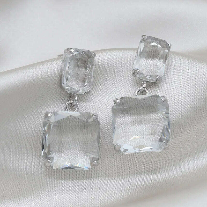 Korean hot selling fashion jewelry double square crystal earrings four colors simple temperament female daily earrings - KIMLUD