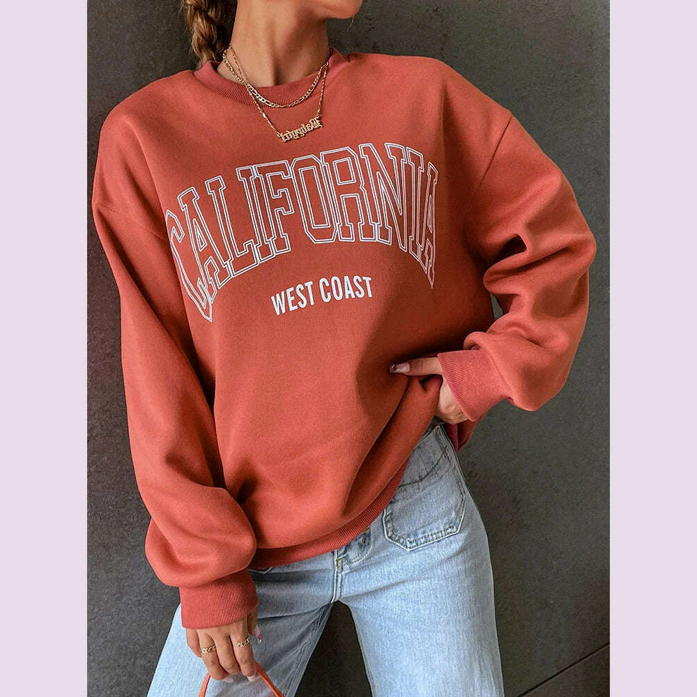 Korean Trend Woman Sweatshirts California West Coast Print Female hoodie Long Sleeves O-neck Pullovers Sporty and Rich Clothing - KIMLUD