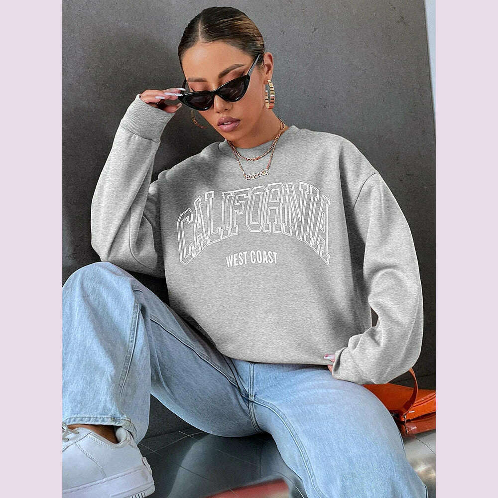 Korean Trend Woman Sweatshirts California West Coast Print Female hoodie Long Sleeves O-neck Pullovers Sporty and Rich Clothing - KIMLUD
