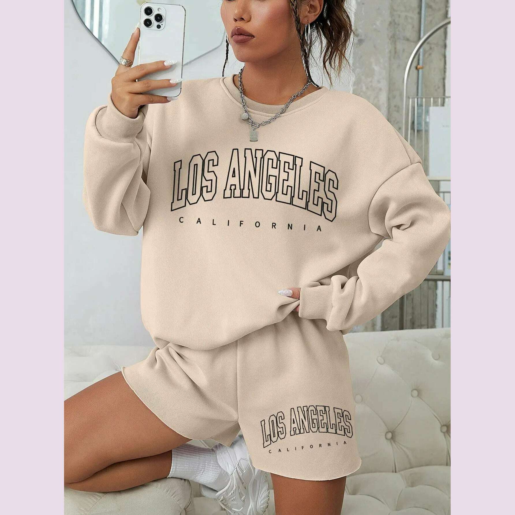 Korean Trend Woman Sweatshirts California West Coast Print Female hoodie Long Sleeves O-neck Pullovers Sporty and Rich Clothing - KIMLUD