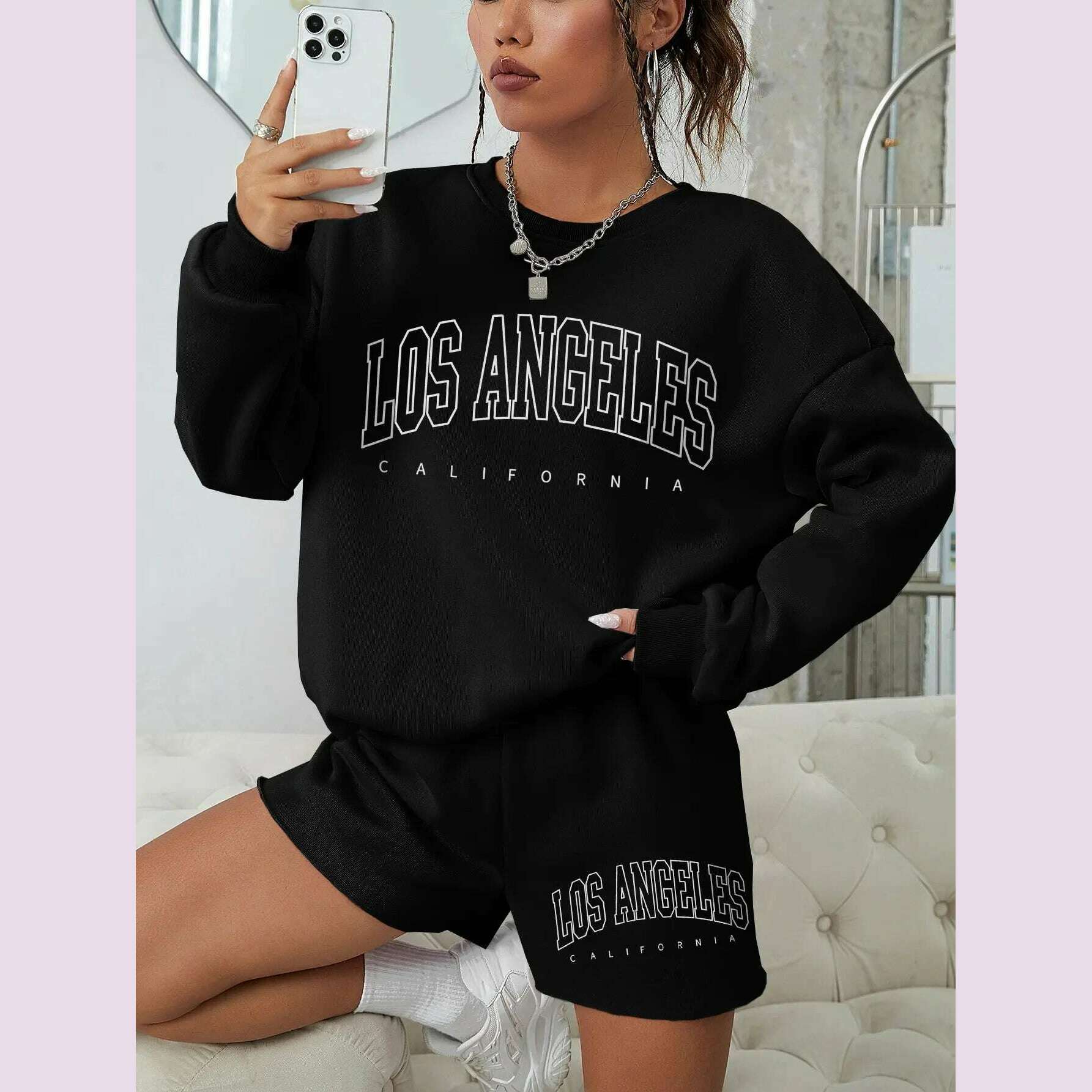 Korean Trend Woman Sweatshirts California West Coast Print Female hoodie Long Sleeves O-neck Pullovers Sporty and Rich Clothing - KIMLUD