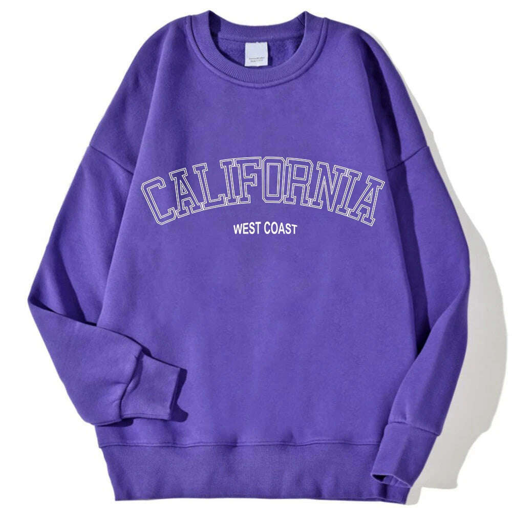Korean Trend Woman Sweatshirts California West Coast Print Female hoodie Long Sleeves O-neck Pullovers Sporty and Rich Clothing - KIMLUD