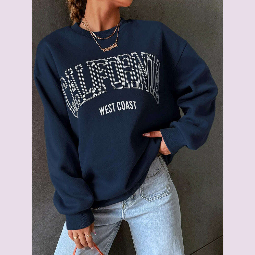 Korean Trend Woman Sweatshirts California West Coast Print Female hoodie Long Sleeves O-neck Pullovers Sporty and Rich Clothing - KIMLUD