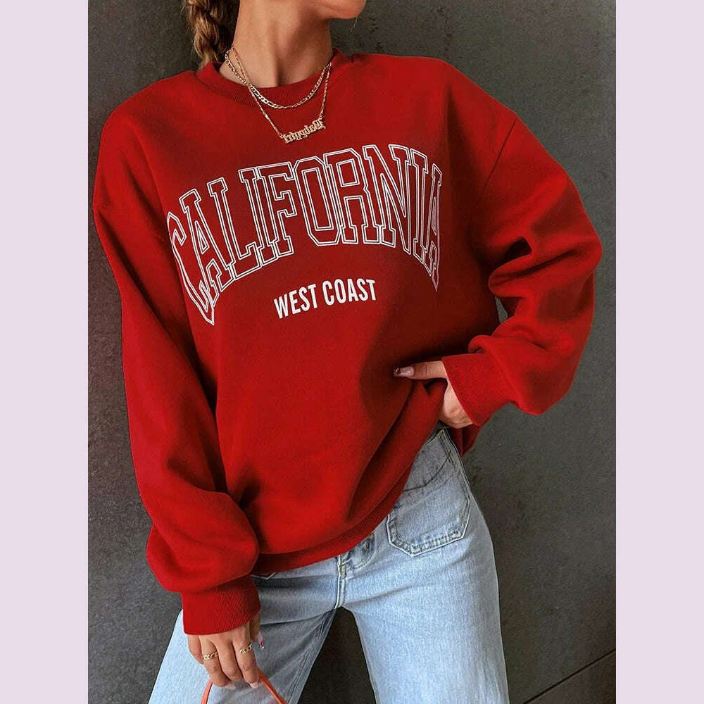 Korean Trend Woman Sweatshirts California West Coast Print Female hoodie Long Sleeves O-neck Pullovers Sporty and Rich Clothing - KIMLUD