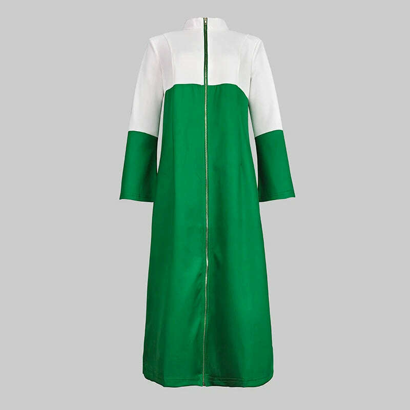 KIMLUD, Krisstar 2025 New Women's Bodycon Dresses Contrast Color V-neck with Zipper Long Sleeves Formal Occasion Office Midi Dresses, KIMLUD Womens Clothes