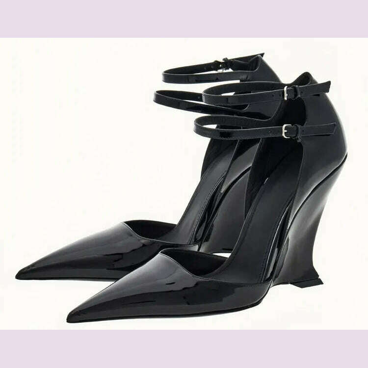KIMLUD, Lady Sexy Slope Heels Woman Ankle Strap Dress Wedding Shoes Party Sandalias De Mujer Luxury Sandals Women Designers, KIMLUD Womens Clothes