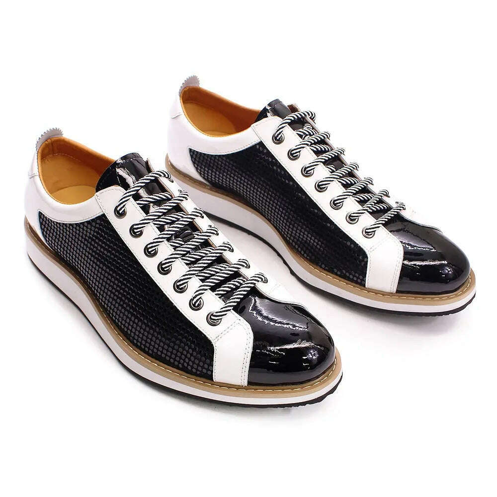 Large Size 6 To 13 Luxury Brand Shoes Men Flat Sneakers Patent Leather Lace-up Black White Casual Shoes Zapatos Casuales Hombres - KIMLUD