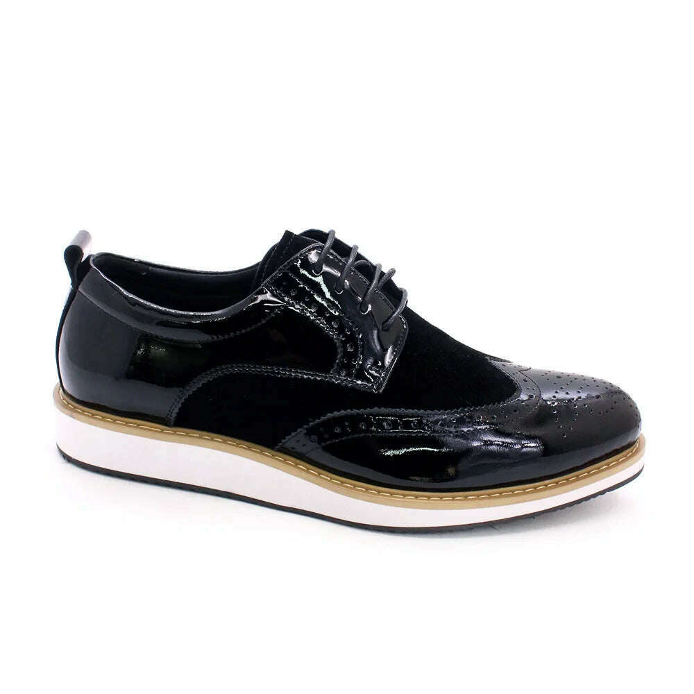 Large Size 6 To 13 Luxury Brand Shoes Men Flat Sneakers Patent Leather Lace-up Black White Casual Shoes Zapatos Casuales Hombres - KIMLUD