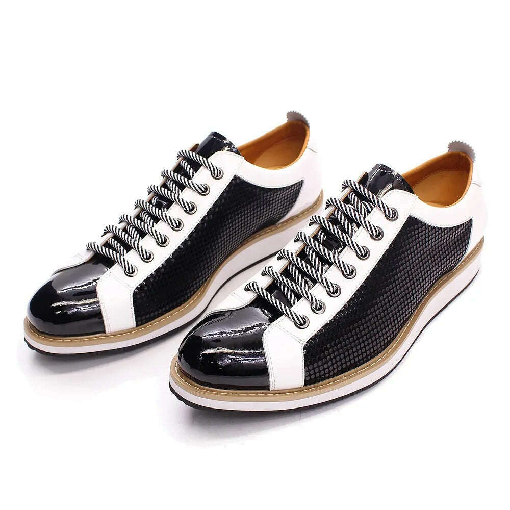 Large Size 6 To 13 Luxury Brand Shoes Men Flat Sneakers Patent Leather Lace-up Black White Casual Shoes Zapatos Casuales Hombres - KIMLUD