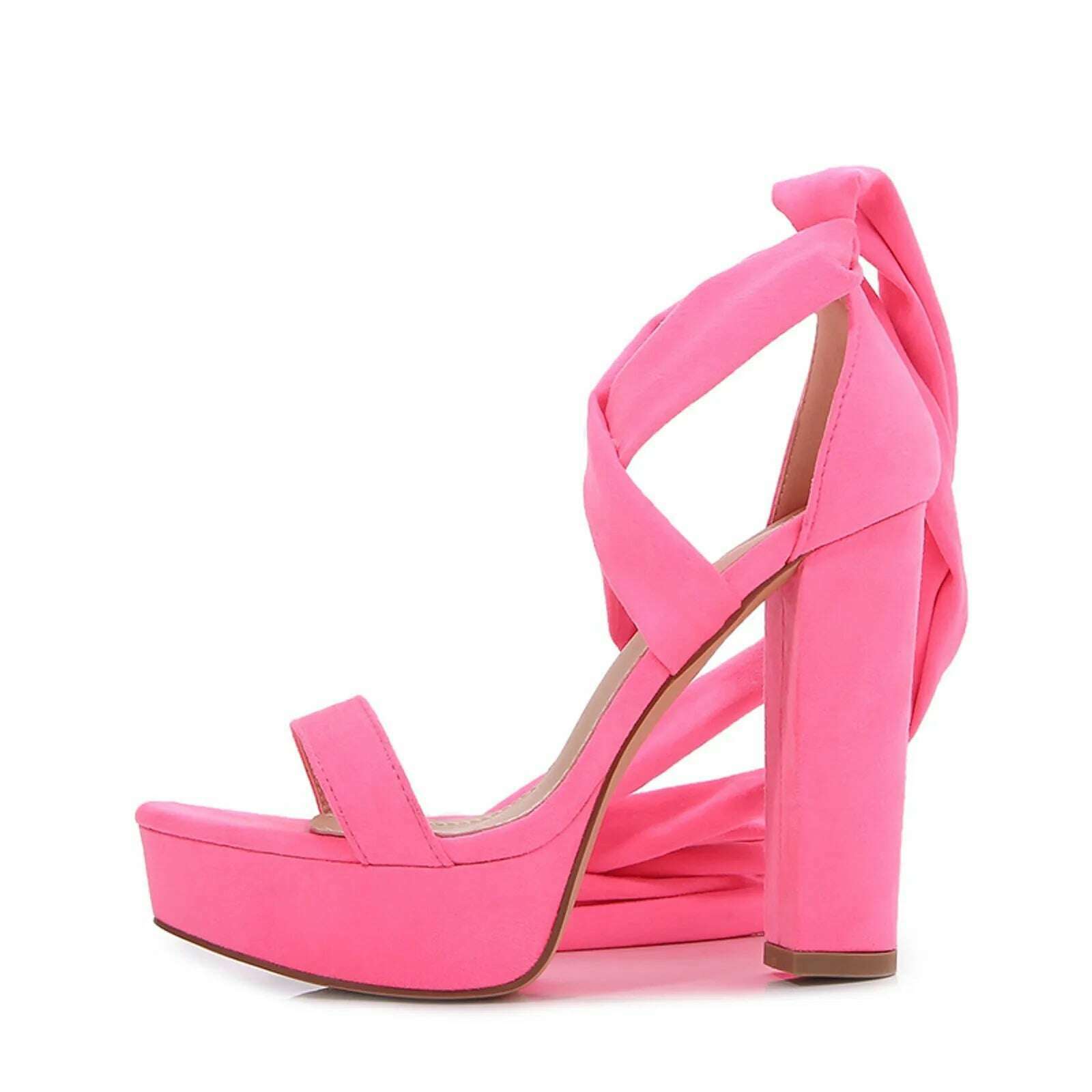 KIMLUD, Large Size Bandage Shoes New Suede Strap High Heels Women'S Footwear Solid Fish Mouth Platform Bag Heel Thick Heel Sandals, KIMLUD Womens Clothes