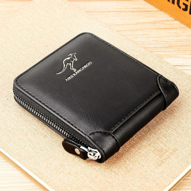 Leather Men’s Wallet Luxury Mens Purse Male Zipper Card Holders with Coin Pocket Rfid Wallets Gifts for Men Money Bag - KIMLUD