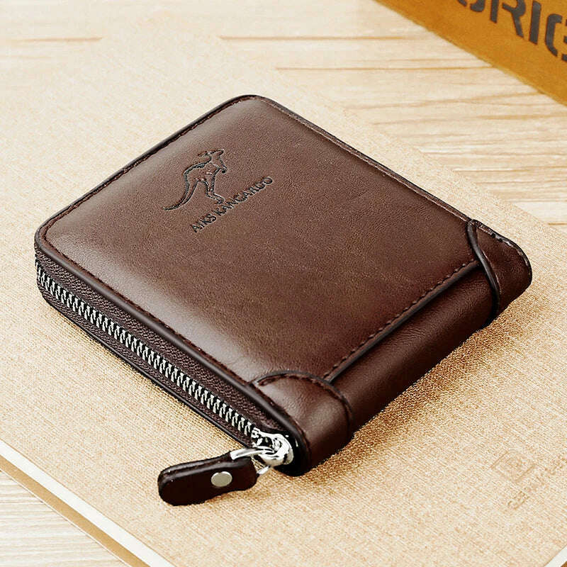 Leather Men’s Wallet Luxury Mens Purse Male Zipper Card Holders with Coin Pocket Rfid Wallets Gifts for Men Money Bag - KIMLUD