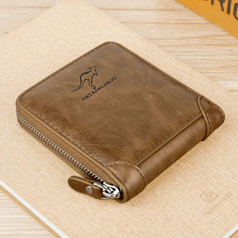 Leather Men’s Wallet Luxury Mens Purse Male Zipper Card Holders with Coin Pocket Rfid Wallets Gifts for Men Money Bag - KIMLUD