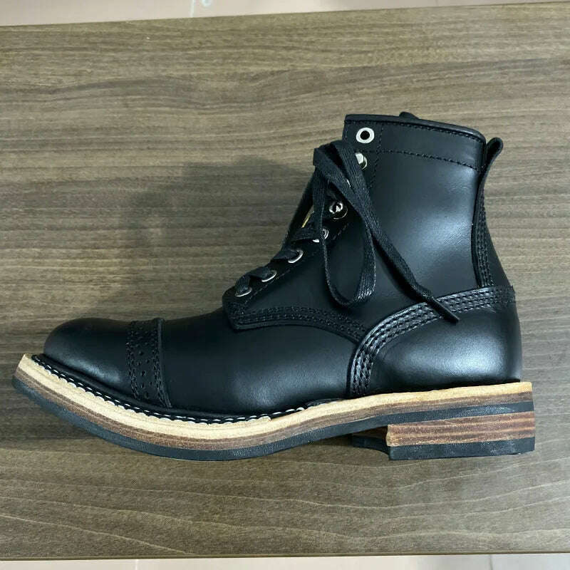 LL580 Rock Can Roll Size 35-50 Super Quality Genuine Italian Cow Leather Handmade Durable Goodyear Welted American Work Boots - KIMLUD