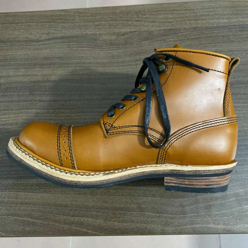 LL580 Rock Can Roll Size 35-50 Super Quality Genuine Italian Cow Leather Handmade Durable Goodyear Welted American Work Boots - KIMLUD