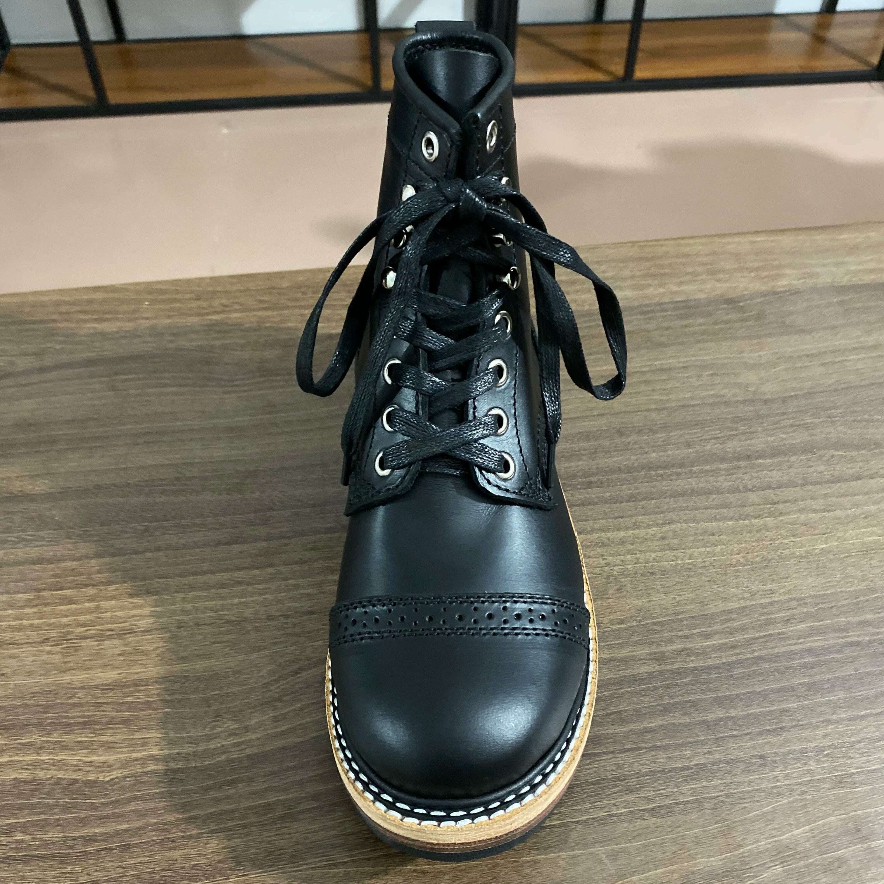 LL580 Rock Can Roll Size 35-50 Super Quality Genuine Italian Cow Leather Handmade Durable Goodyear Welted American Work Boots - KIMLUD