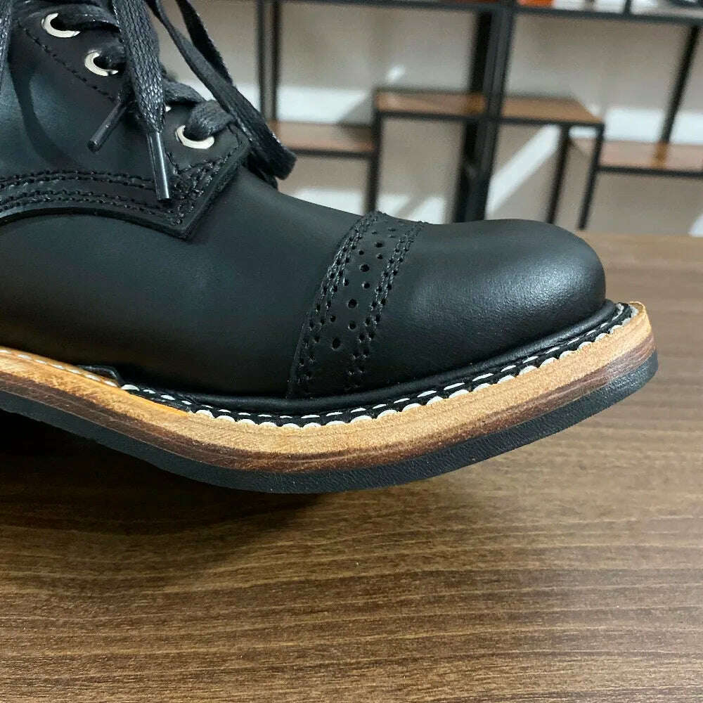 LL580 Rock Can Roll Size 35-50 Super Quality Genuine Italian Cow Leather Handmade Durable Goodyear Welted American Work Boots - KIMLUD