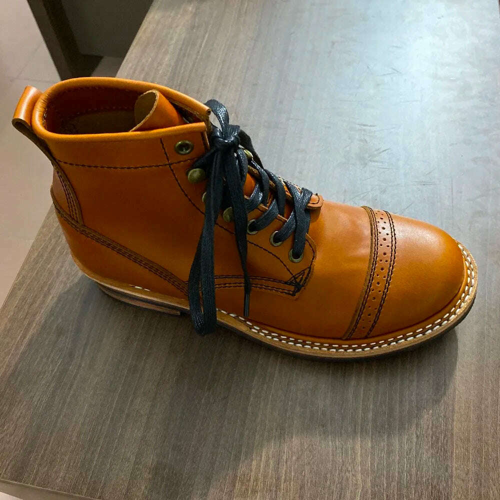 LL580 Rock Can Roll Size 35-50 Super Quality Genuine Italian Cow Leather Handmade Durable Goodyear Welted American Work Boots - KIMLUD