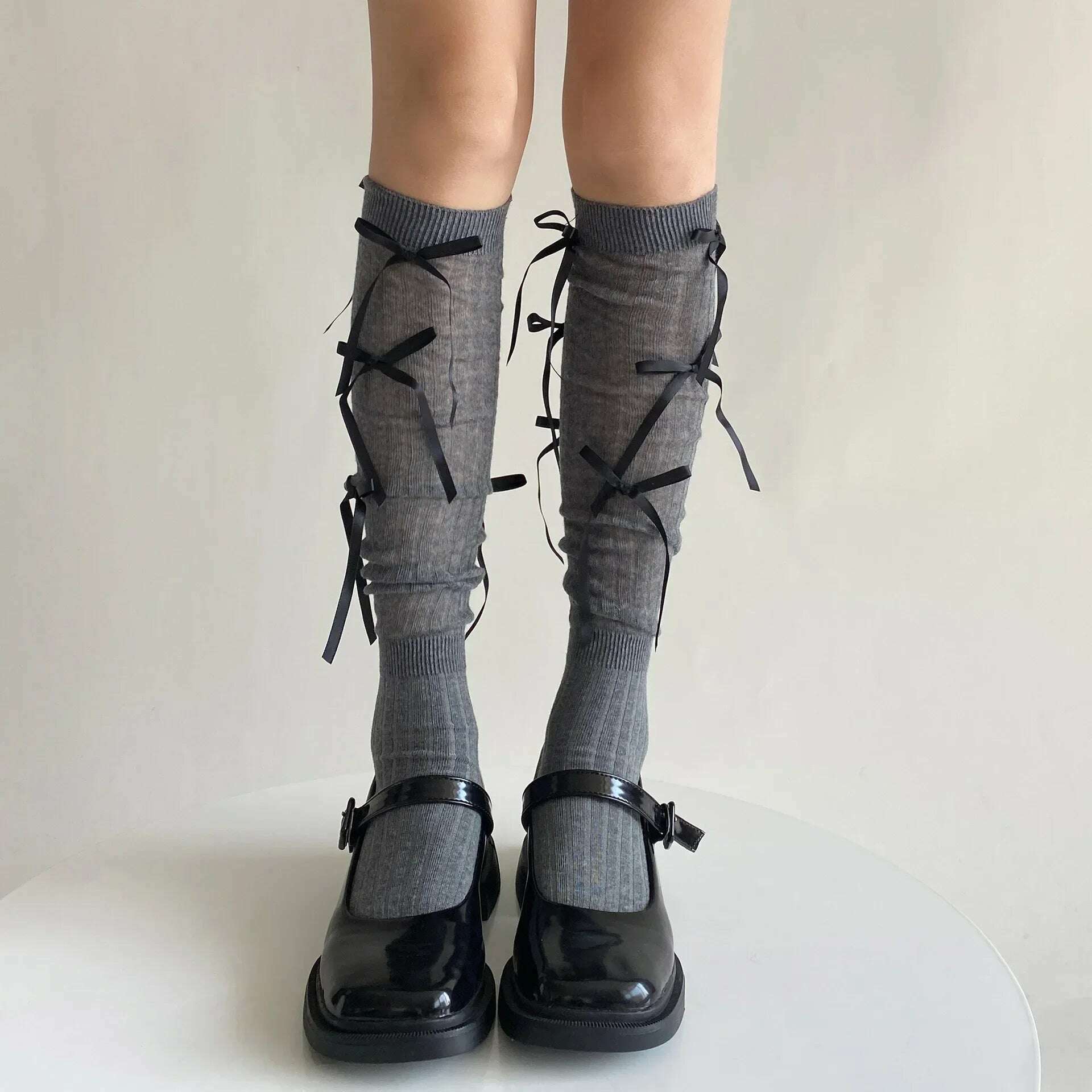 Lolita Long Socks Stockings Women JK Sweet Girls Kawaii Knee High Socks Ballet Style Bandage Bowknot Thigh High Socks Stockings - KIMLUD
