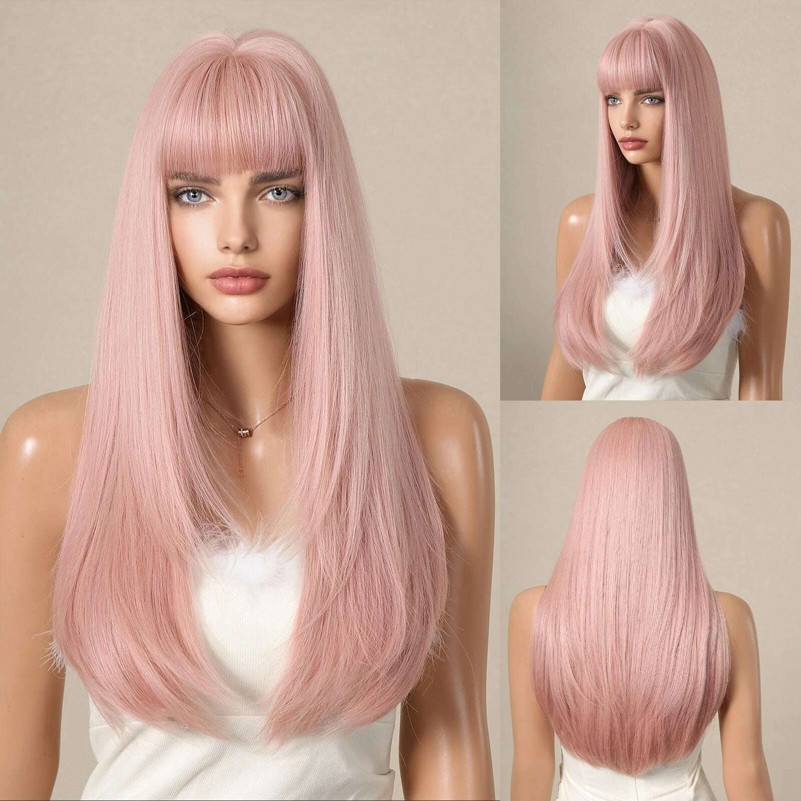 Long Straight Ginger Copper to Brown Ombre Cosplay Hair Wig Long Layered Synthetic Wigs with Bangs for White Women Korean Use - KIMLUD