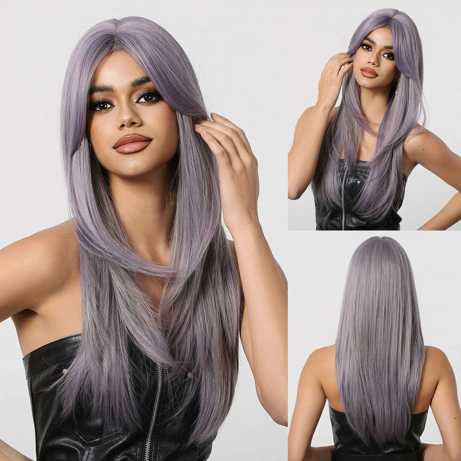 Long Straight Ginger Copper to Brown Ombre Cosplay Hair Wig Long Layered Synthetic Wigs with Bangs for White Women Korean Use - KIMLUD