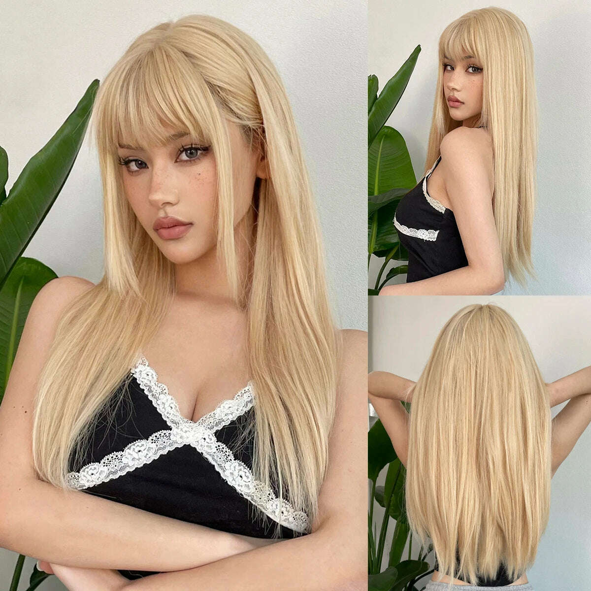 Long Straight Ginger Copper to Brown Ombre Cosplay Hair Wig Long Layered Synthetic Wigs with Bangs for White Women Korean Use - KIMLUD