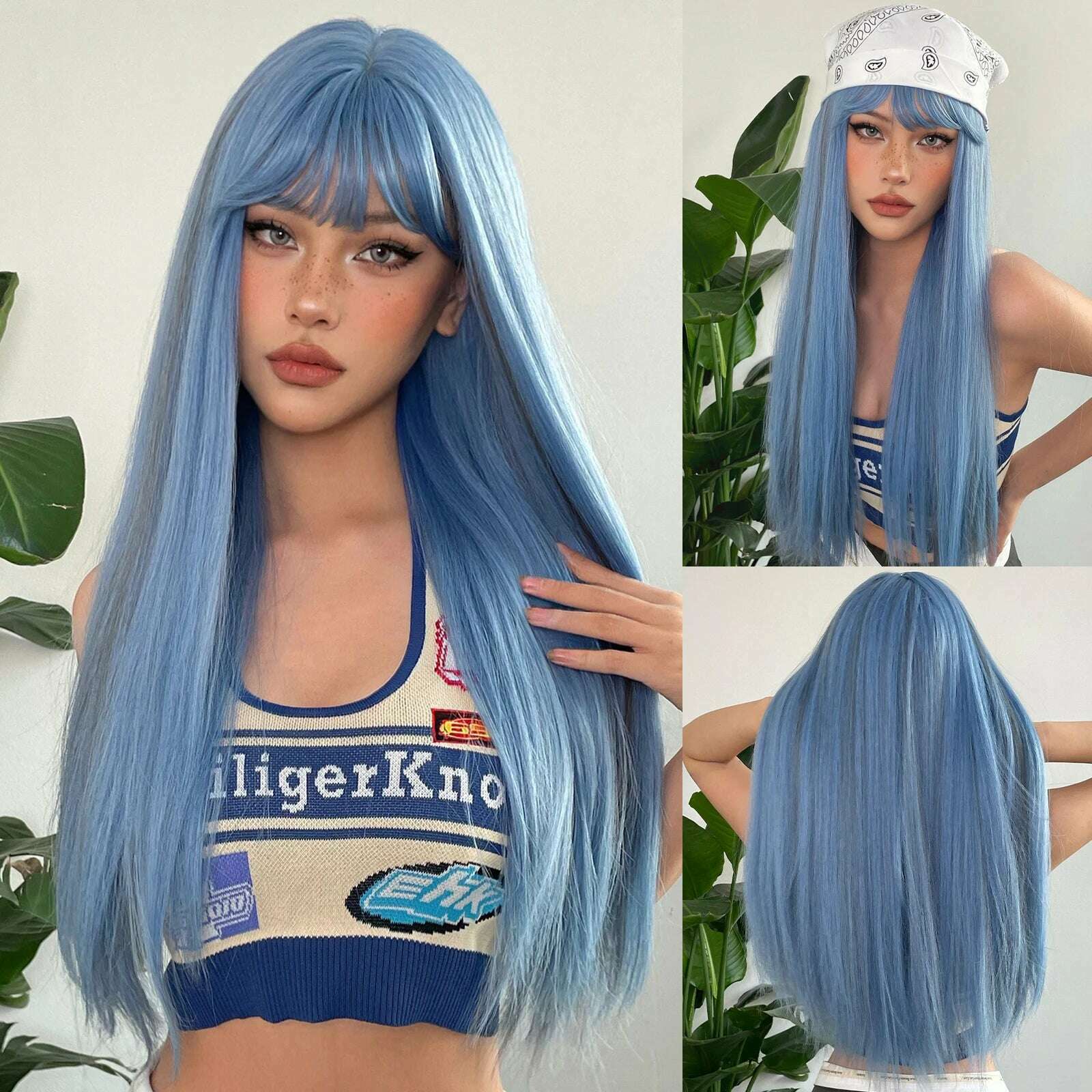 Long Straight Ginger Copper to Brown Ombre Cosplay Hair Wig Long Layered Synthetic Wigs with Bangs for White Women Korean Use - KIMLUD