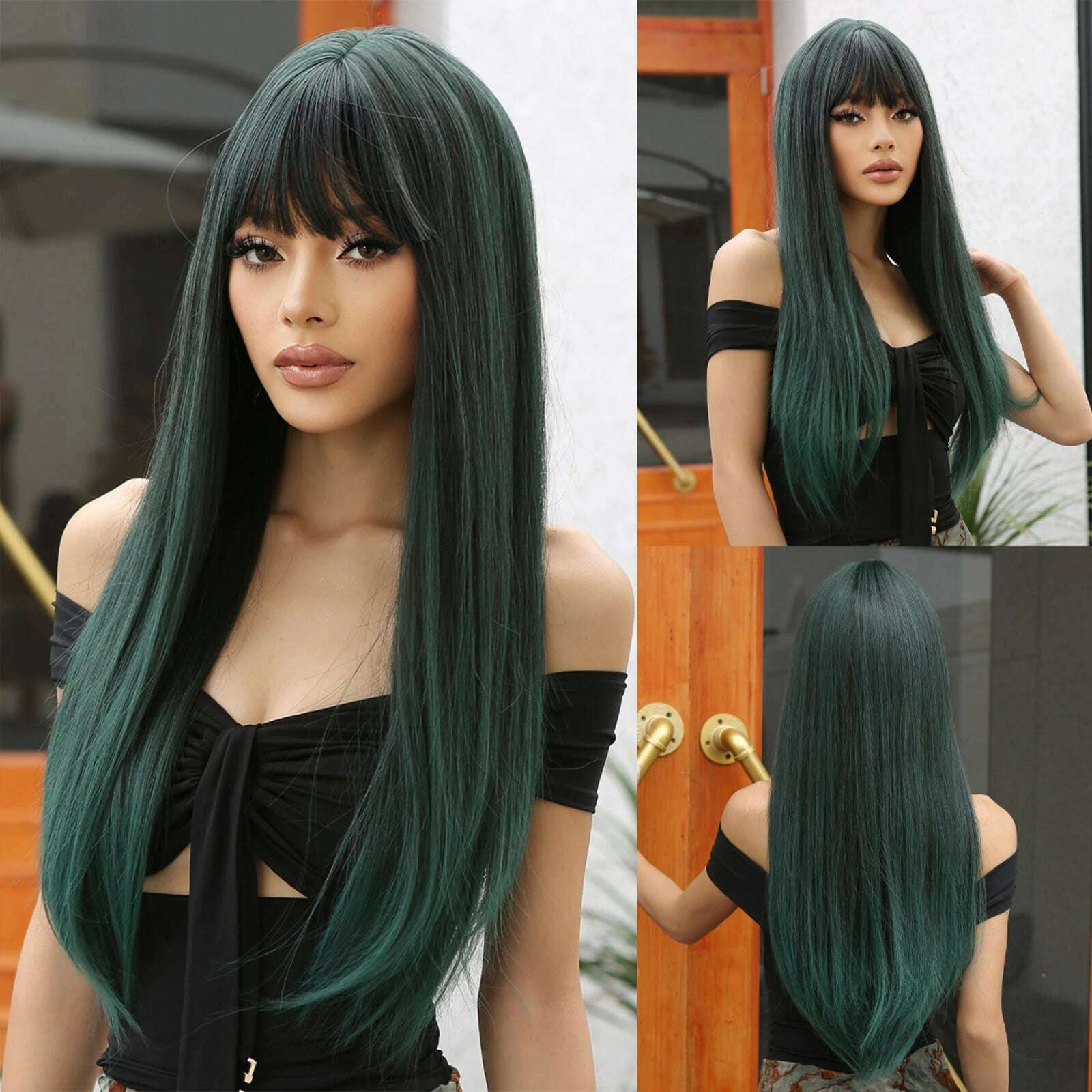 Long Straight Ginger Copper to Brown Ombre Cosplay Hair Wig Long Layered Synthetic Wigs with Bangs for White Women Korean Use - KIMLUD