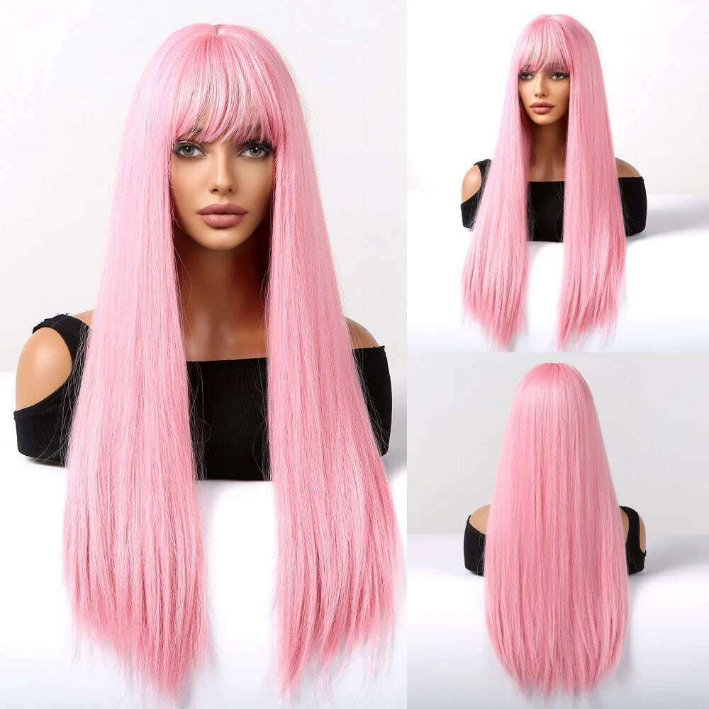 Long Straight Ginger Copper to Brown Ombre Cosplay Hair Wig Long Layered Synthetic Wigs with Bangs for White Women Korean Use - KIMLUD