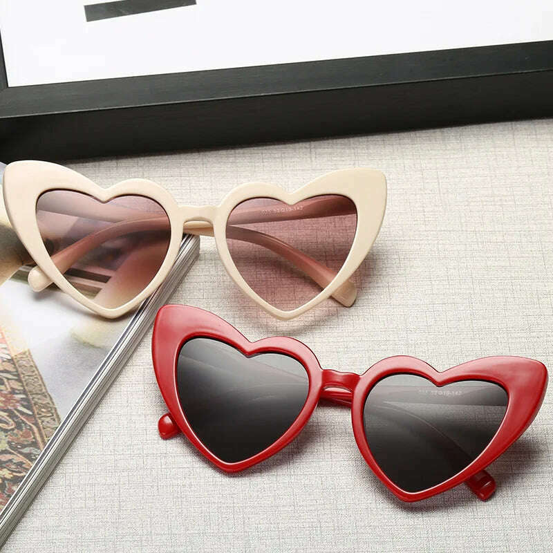 Love Heart Cat Eye Sunglasses Woman Vintage Christmas Gift Black Pink Red Heart Shape Sun Glasses For Woman Uv400 - KIMLUD
