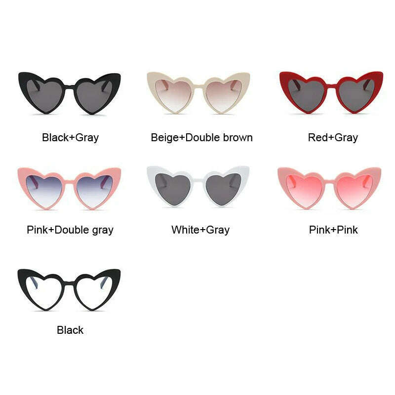 Love Heart Cat Eye Sunglasses Woman Vintage Christmas Gift Black Pink Red Heart Shape Sun Glasses For Woman Uv400 - KIMLUD